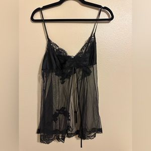 Vintage Victoria's Secret Black Lingerie Tie Mesh Lace Slip M